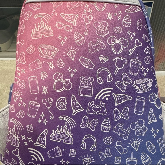 Disney Parks Loungefly Magic Kingdom Icon Print Purple Pink Ombré Mini Backpack - Picture 10 of 10
